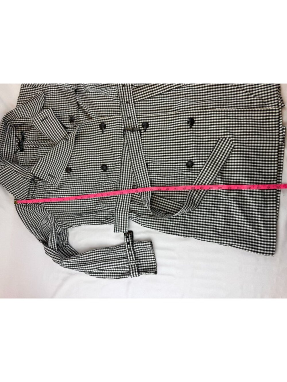 Lauren Ralph Lauren Gingham Twill Trench Coat Size 16 Black & White - Picture 8 of 8